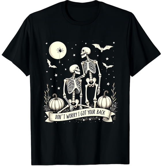 Don't Worry I Got Your Back, Fun Skeleton Bone Halloween Graphic Crew Neck Short Sleeve T-Shirts (Men's, Women's)
