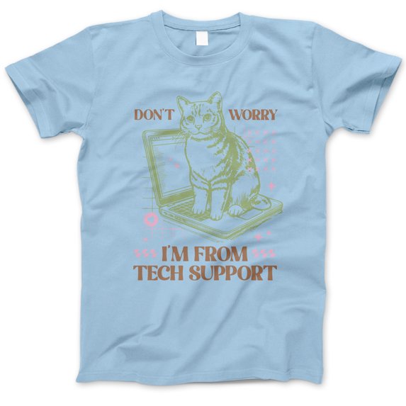 Don't Worry I'm From Tech Support T-Shirt – Funny Cat Laptop Graphic Tee, Geek Humor Shirt for IT Workers, Programmers & Cat Lovers