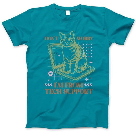 Don't Worry I'm From Tech Support T-Shirt – Funny Cat Laptop Graphic Tee, Geek Humor Shirt for IT Workers, Programmers & Cat Lovers