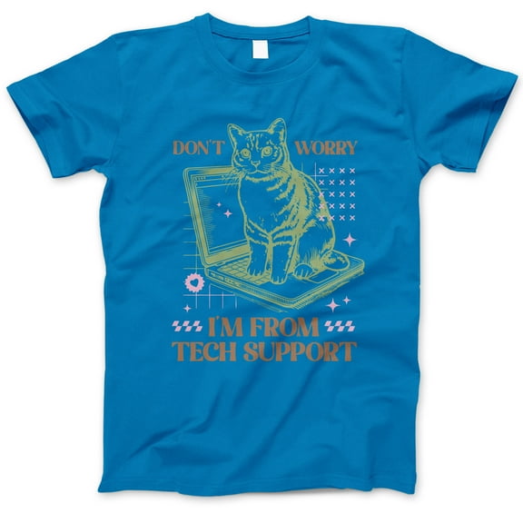 Don't Worry I'm From Tech Support T-Shirt – Funny Cat Laptop Graphic Tee, Geek Humor Shirt for IT Workers, Programmers & Cat Lovers