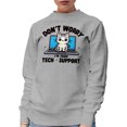 thumbnail image 1 of Don't Worry, I'm From Tech Support feat. a Cat on a Laptop, Funny Fur Parent Quote, Heather Grey Crewneck Sweatshirt, Small, 1 of 2