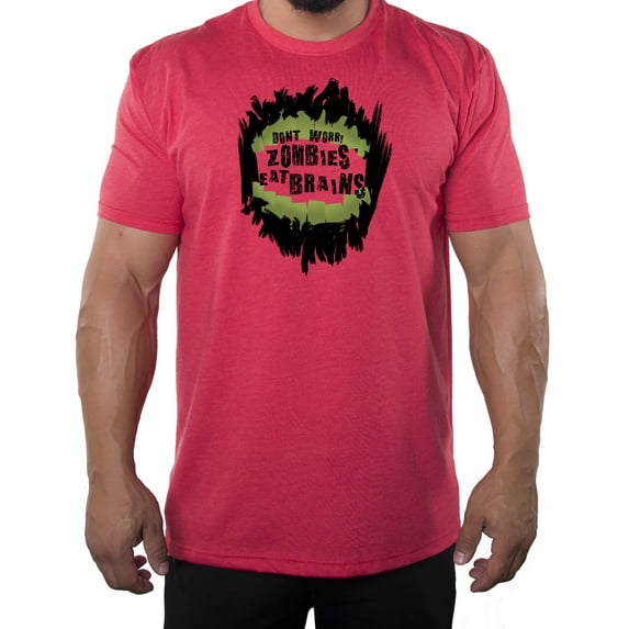Don’t' Worry Zombies Eat Brains Men's shirt, Sarcastic Men's Tee, Graphic shirts - Heather Red MH200FUN S12 XL