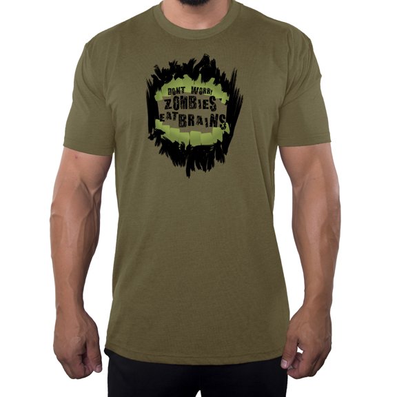Don’t' Worry Zombies Eat Brains Men's shirt, Sarcastic Men's Tee, Graphic shirts - Olive Drab MH200FUN S12 3XL