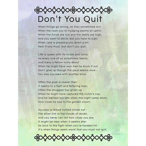 Don't You Quit Poem Blue Green Watercolour Motivation Typography Quote Unframed Wall Art Print Poster Home Decor Premium