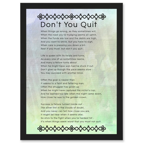 Don't You Quit Poem Motivation Typography Quote A4 Artwork Framed Wall Art Print