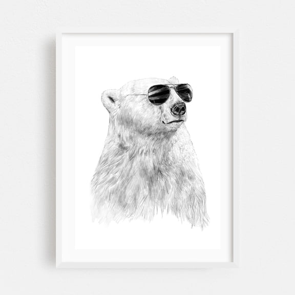 Don't let the sun go down - Illustration Animal Humor Sketch Pop Art Wildlife Black and White White Framed Wall Art Print 9 x 12 inches