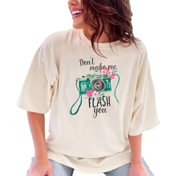 Don't make me flash you t shirt funny camera design tee vintage photography theme gift for photo enthusiasts unique graphics, Ivory Comfort Colors T-Shirt, 2XL