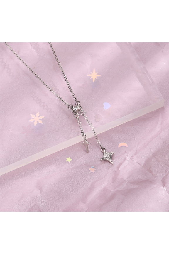 Don't weigh big small four-pointed star necklace smart temperament sweater chain Fashion diamond-encrusted cross star fringe collar bone chain