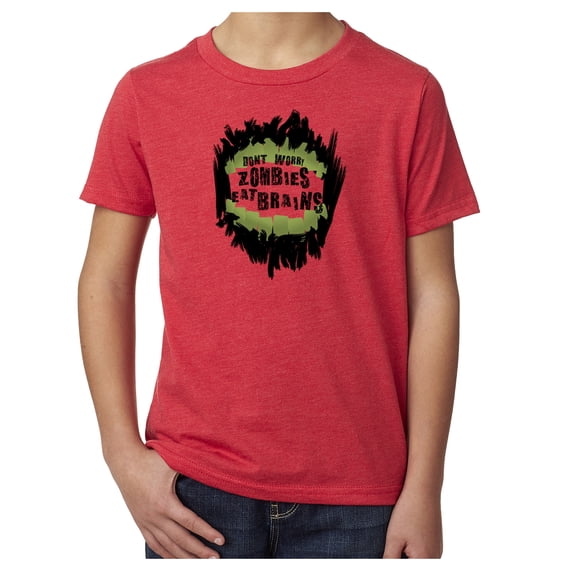 Don’t worry zombies eat brains kids T-shirt, Funny Kids shirts, Youth Graphic Tees - Red MH200YFUN S12 XL