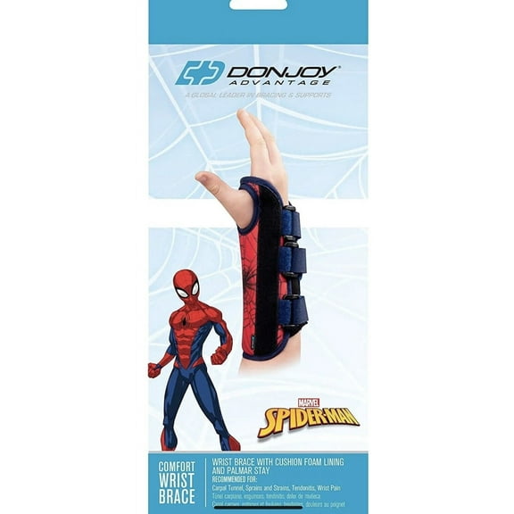 DonJoy Advantage Comfort Wrist Brace for Youth/Kids Featuring Marvels Captain America, Spider-Man to aid sprains strains Support tendonitis Carpal Tunnel - Spider-Man XX-Small - Right
