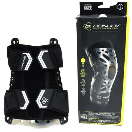 DonJoy Performance Webtech Knee Brace with Patented Silicone Web Technology, Dual-Axis Hinges, Compression-Molded Back Pad, Black, Large
