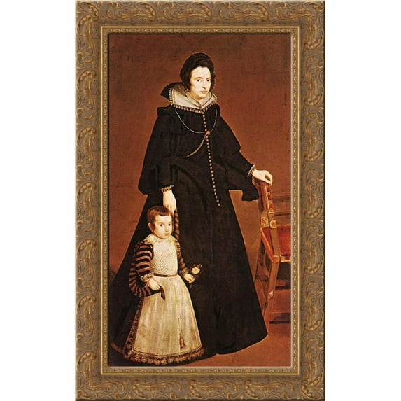 Dona Antonia de Ipenarrieta y Galdos and her Son 24x16 Gold Ornate Wood Framed Canvas Art by Diego Velazquez