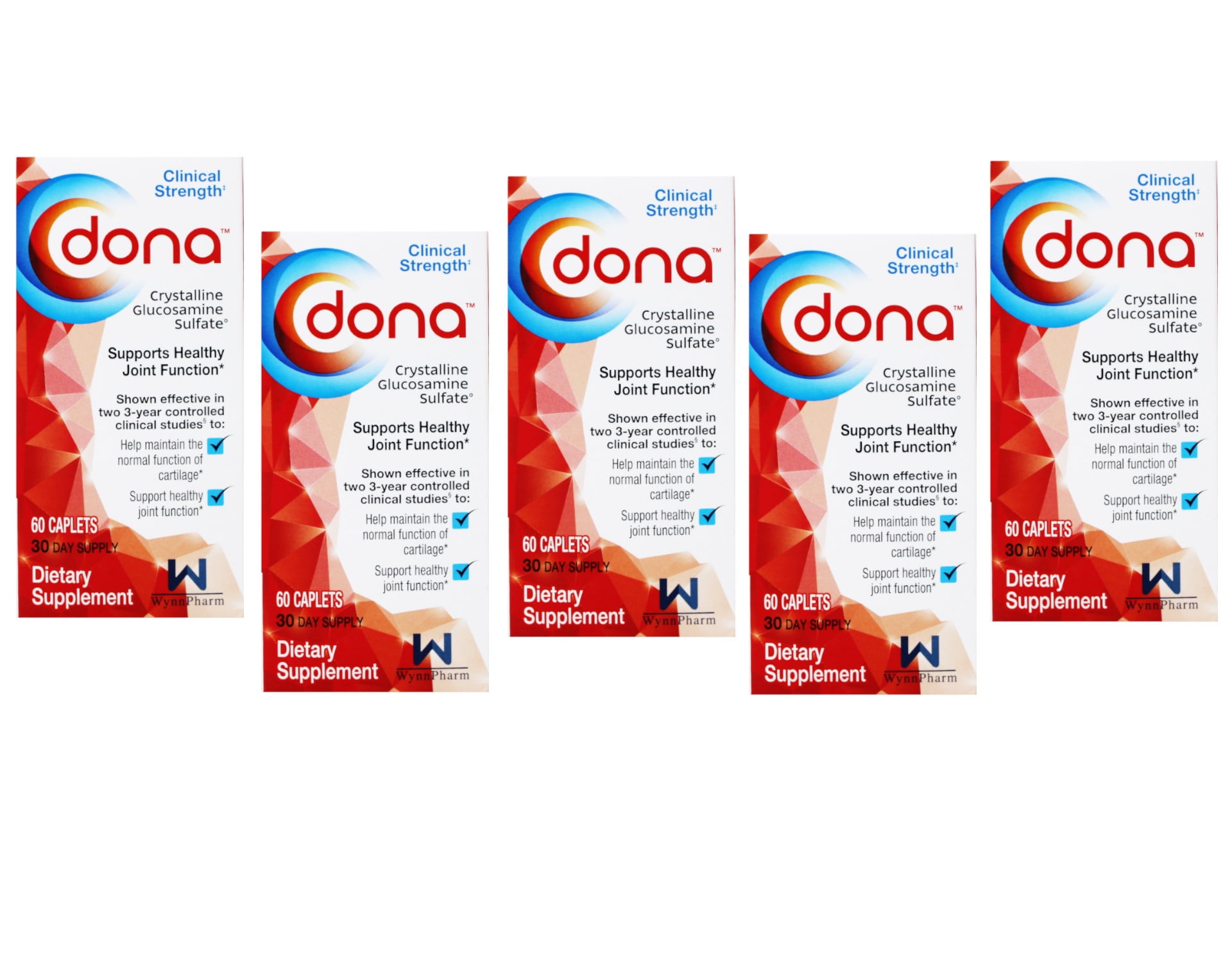 Dona Glucosamine Sulfate 750mg, 60 Count Pack of 5, Derived from