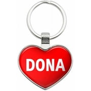 Dona - Names Female Metal Heart Keychain Key Chain Ring, Red