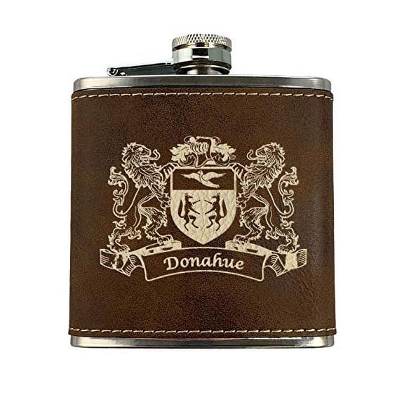 Donahue Irish Coat of Arms Leather Flask - Rustic Brown