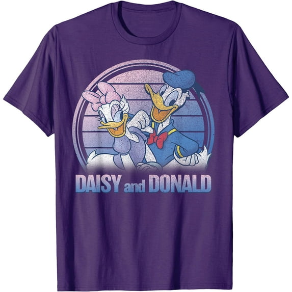 Donald And Daisy Lined Portrait DTG Print Unisex T-Shirt,Purple Color,Size L