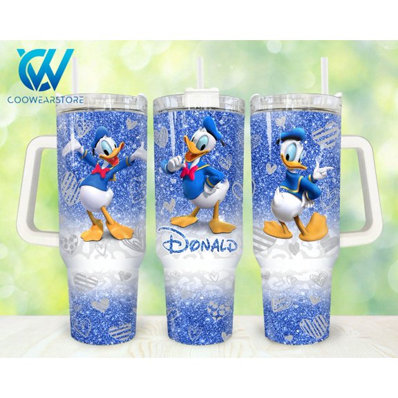 Donald Duck 40oz Tumbler - Cartoon Character 2 Piece Stainless Steel Tumbler - Birthday Gift Tumbler