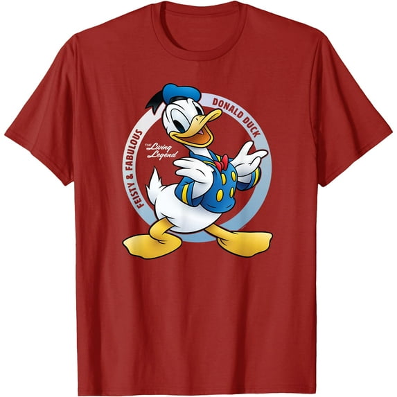 Donald Duck 90th Anniversary Feisty & Fabulous Legend DTG Print Unisex T-Shirt,Cardinal Red Color,Size 5XL
