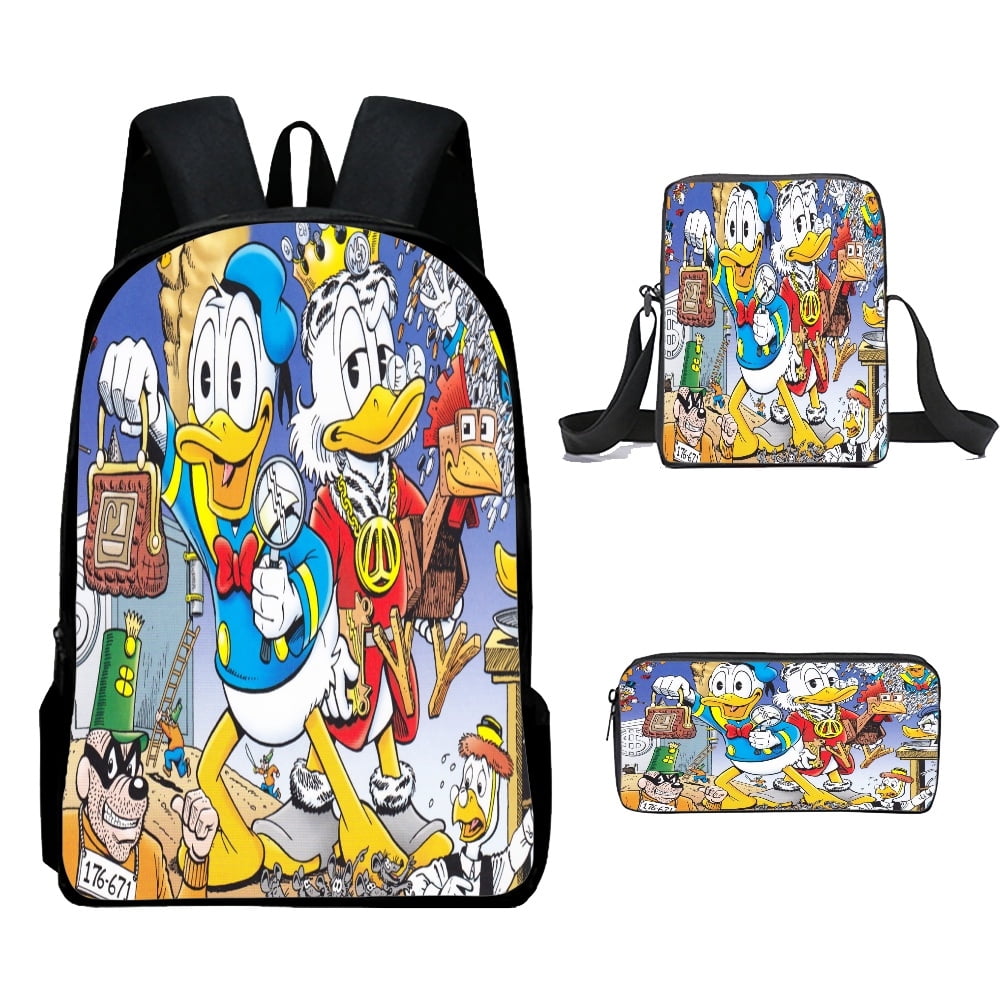 Donald Duck Backpack Aesthetic Book Bag for Kids with Pencil Pouch,  Shoulder Bag (3pcs/set) 