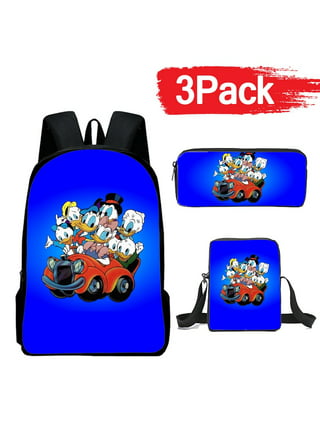 Lishuaiier Donald Duck Backpack Large Capacity Daypacks for College Students with Pen Carrying Case, Cross Body Chest Bag (3pcs/set), Kids Unisex