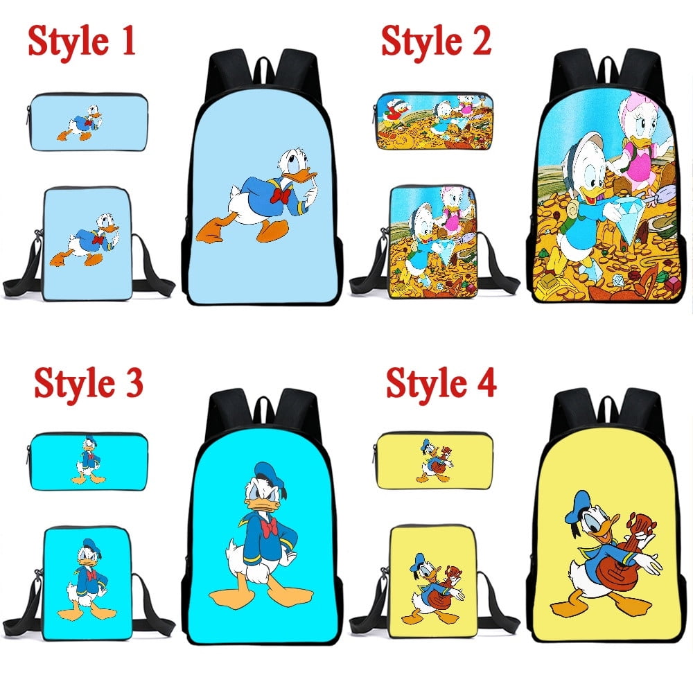 Donald Duck Backpack Super Cool Rucksack for Boys Girls 3 in 1 School Bag  Set 3Pcs,size2