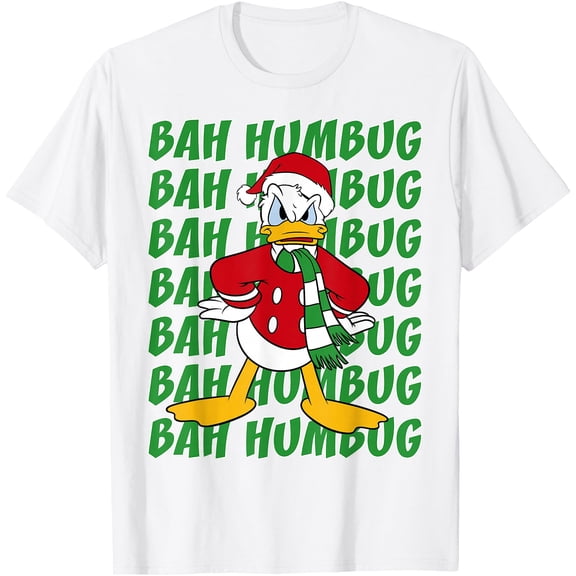 Donald Duck Bah Humbug Christmas Text Stack DTG Print Unisex T-Shirt,White Color,Size 2T