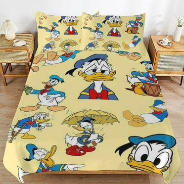 Donald Duck Cartoon 3 Piece Bedding Set, Cute Anime Printed Duvet Cover Sets For Adult Kids Boys Girls, 1 Quilt Cover & 2 Pillowcases 86x70in
