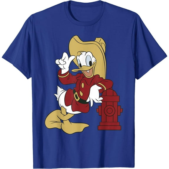 Donald Duck Firefighter Outfit DTG Print Unisex T-Shirt,Royal Blue Color,Size 5-6T