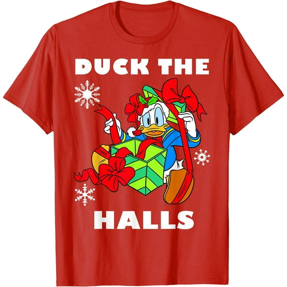 Donald Duck The Halls Holiday Christmas Portrait DTG Print Unisex T-Shirt,Red Color,Size 2T