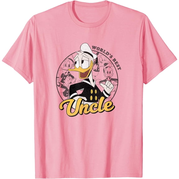 Donald Duck World's Best Uncle Circle Portrait DTG Print Unisex T-Shirt,Light Pink Color,Size L