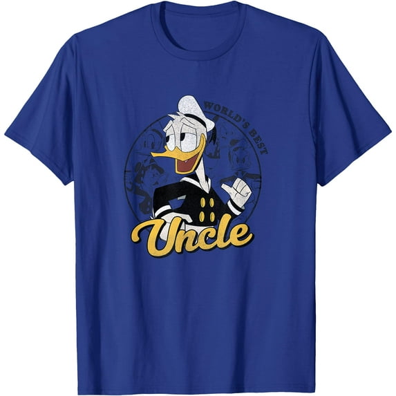 Donald Duck World's Best Uncle Circle Portrait DTG Print Unisex T-Shirt,Royal Blue Color,Size XL
