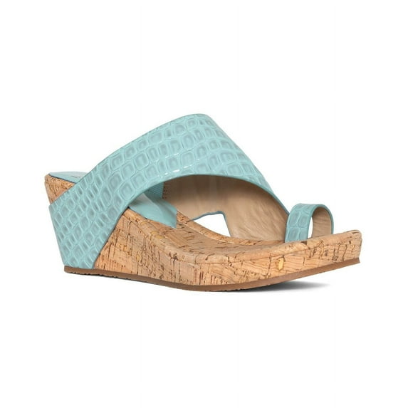 Donald Pliner Women's Sandal Wedge Leather Sandal, 2.5 Heel Teal, 8