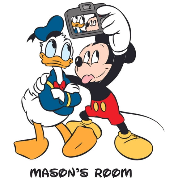 Donald Selfie Cartoon Customized Wall Decal - Custom Vinyl Wall Art - Personalized Name - Baby Girls Boys Kids Bedroom Wall Decal Room Decor Wall Stickers Decoration Size (20x18 inch)