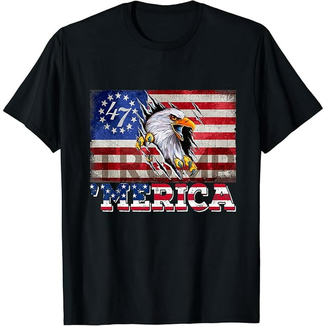 Donald Trump 2024 Merica Eagle 4th of July American Flag USA TShirt