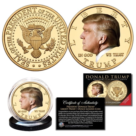Donald Trump 45th President COLORIZED Liberty Proof 1 OZ Golden Medallion Coin