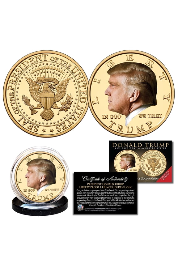 Donald Trump 45th President COLORIZED Liberty Proof 1 OZ Golden Medallion Coin