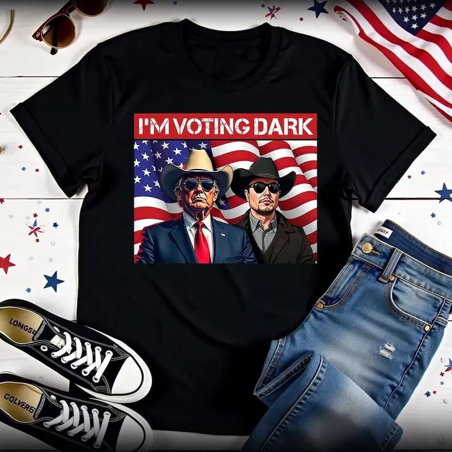 Donald Trump I'm Voting Dark Maga 2024 Patriotic Elon Musk Tshirt