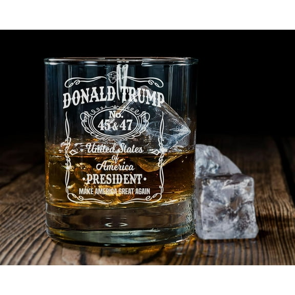 Donald Trump Presidency Design Whiskey Glass, MAGA with This Whiskey Glass, Political Gift, Right Wing Conservative Gift, 45-47 President