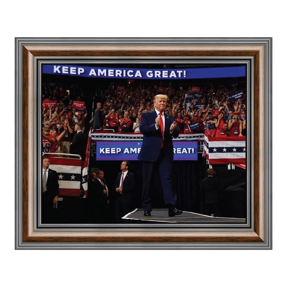 Donald Trump at a Republican Rally for the 2020 Campaign, “Keep America Great” in the Background, Framed Print of President, 11x14, 2130