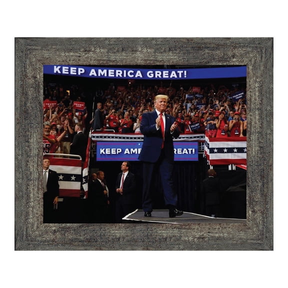 Donald Trump at a Republican Rally for the 2020 Campaign, “Keep America Great” in the Background, Framed Print of President, 11x14, 2130