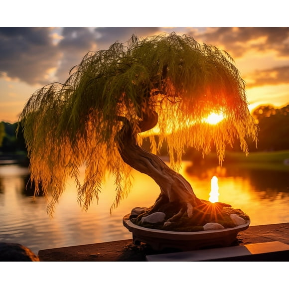 Donald Trunk Bonsai Tree Cuttings to Grow - Iconic Arching Canopy, Fast Producer Willow Bonsai Cutting to Grow - Gold Colored Tree