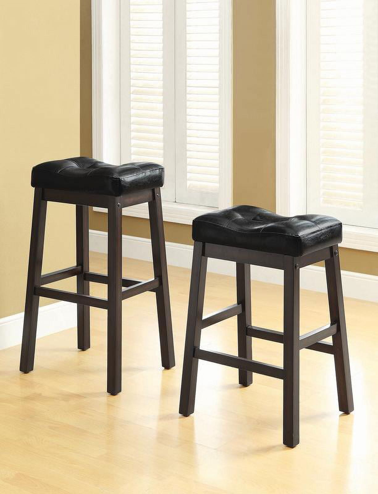 Donald Black Leather Saddle Style Counter Stools, Set of 2