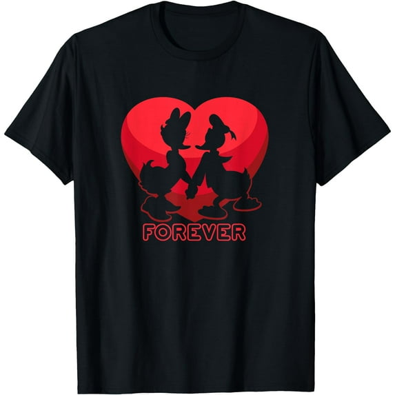 Donald and Daisy Duck Forever Heart Valentine's Day DTG Print Unisex T-Shirt,Black Color,Size 2XL