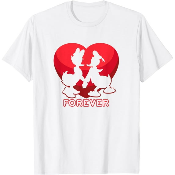 Donald and Daisy Duck Forever Heart Valentine's Day DTG Print Unisex T-Shirt,White Color,Size 4XL