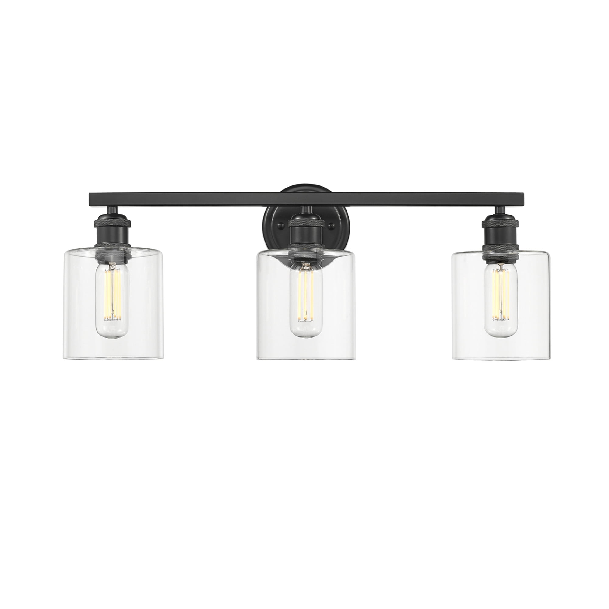 Black Metal 3-Light Vanity with Clear Glass Shades