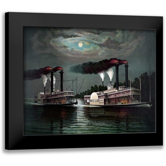 Donaldosn 14x12 Black Modern Framed Museum Art Print Titled - Race of the steamers Robert. E. Lee and Natchez on the Mississippi