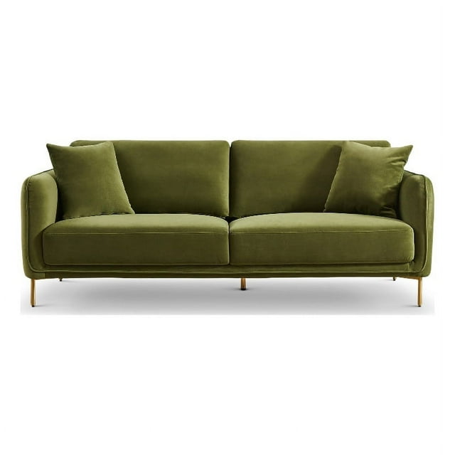 Donaldson Mid Century Modern Living Room Olive Green Velvet Sofa