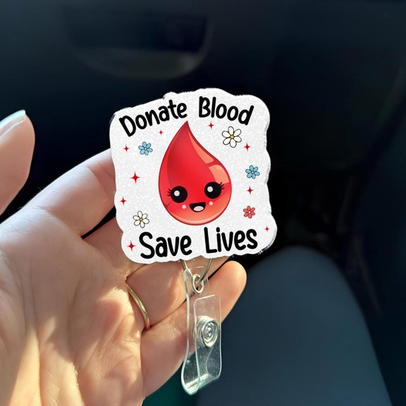 Donate Blood Save Lives Badge Reel, Cute Phlebotomist Badge Holder, Lab Tech Blood Bank Gift, Kawaii Blood Drop Nurse CNA Badge Reel