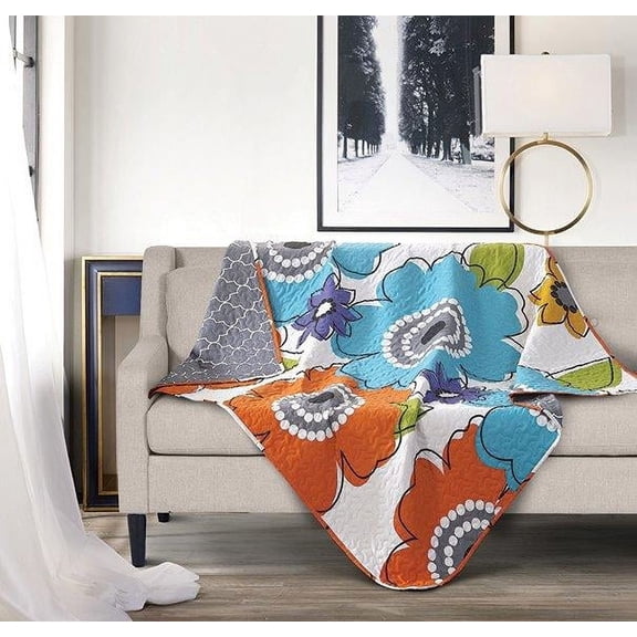 Donatella Tropical Hibiscus Flower Quilt Throw Blanket