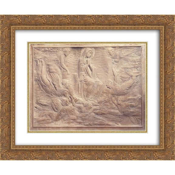 Donatello 2x Matted 24x20 Gold Ornate Framed Art Print 'Assumption of the Virgin (detail of the Brancacci tomb'